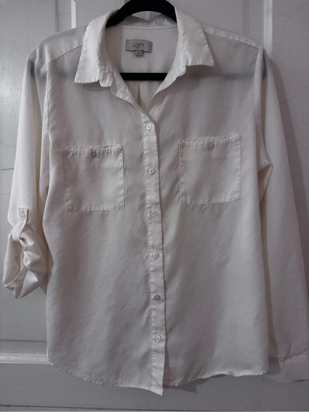 LOFT Cream Button-Up Collared Shirt - Picture 2 of 4